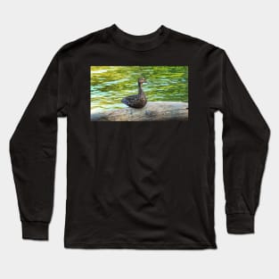 Female Mallard Duck Sitting On A Log Long Sleeve T-Shirt